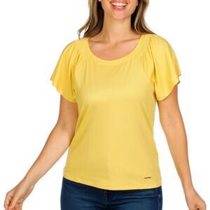 Nine West Women's Short Sleeve Smocked Raglan Flutter Shirt - Large